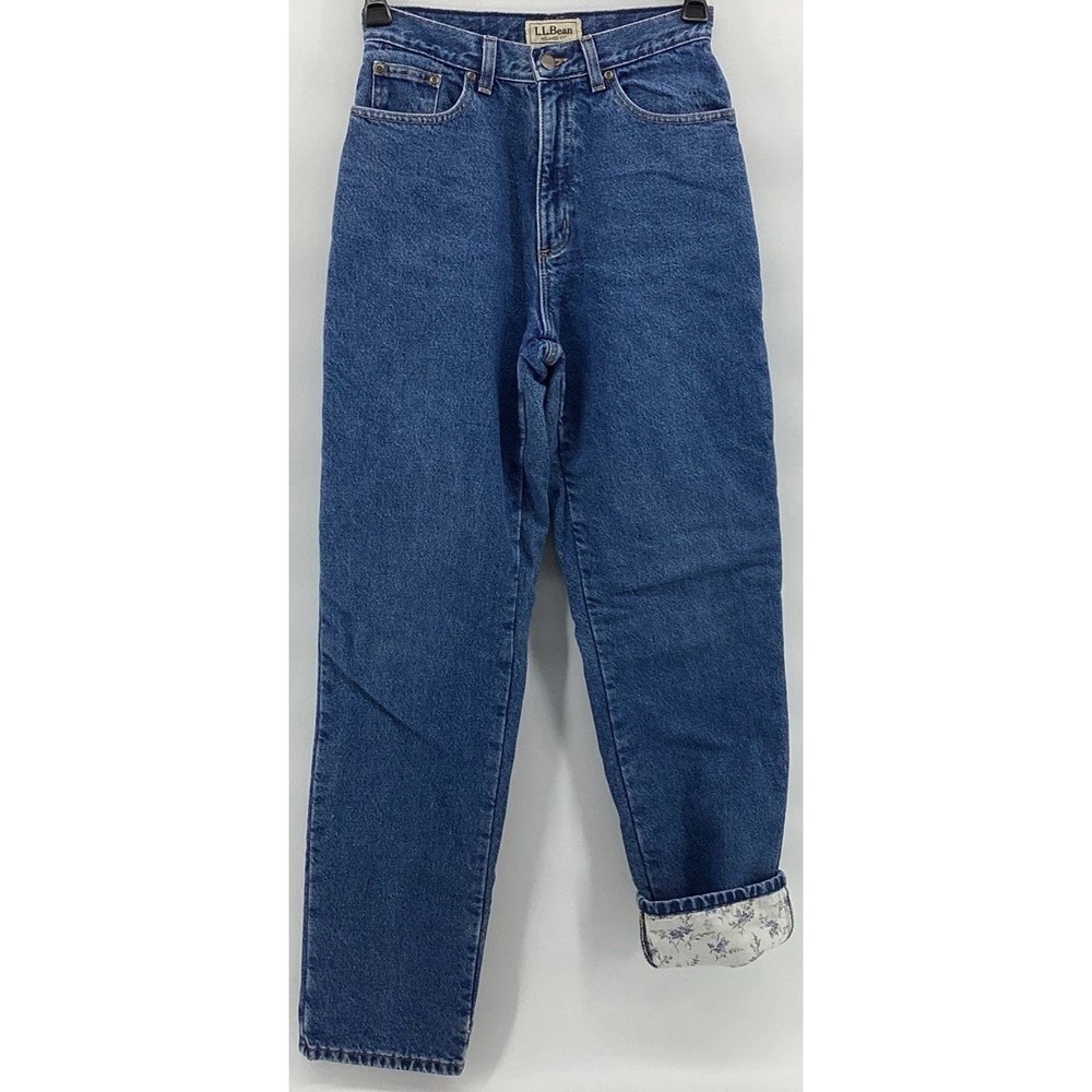 L.L. Bean Women's 8 Tall Flannel Lined Jeans Blue Relaxed Fit Warm Winter Pants